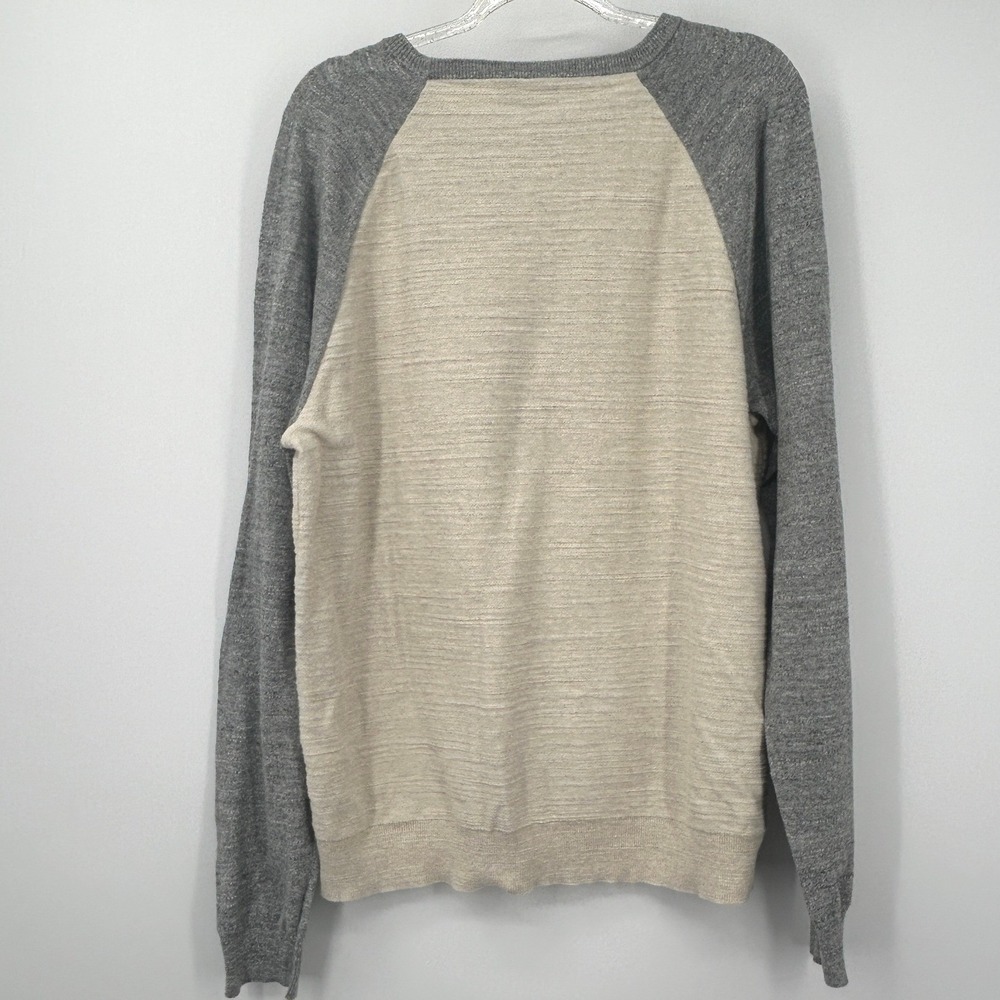 J.Crew Jeans Mens XLT Raglan Sweater Cotton Textured Colorblock Cream Grey Tall - Picture 4 of 7